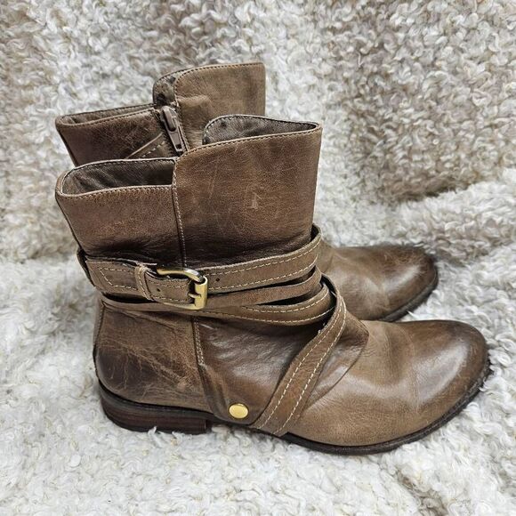 Miz Mooz Bailey Moto‎ Tan Leather Boots Women's sz 9 - Picture 1 of 8